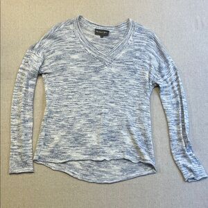 Michael Stars Blue and White Marled V-Neck Sweater